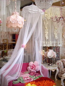 お姫様風のかわいいプリンセスカーテン スリーピングカーテン 蚊帳 モスキートネット ロングタイプ 天蓋カーテン