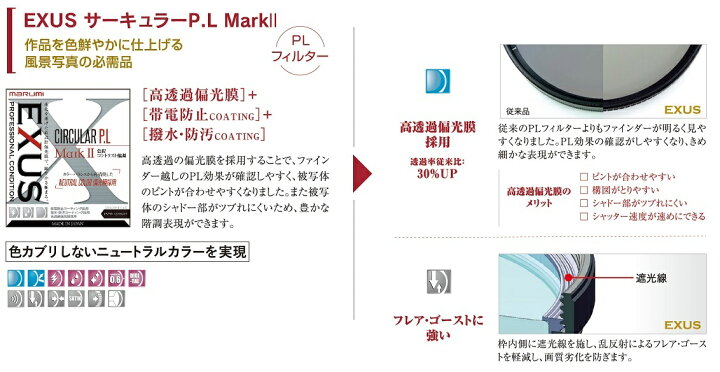 楽天市場】EXUS サーキュラーPL Mark2 67mm CPL フィルター 偏光  