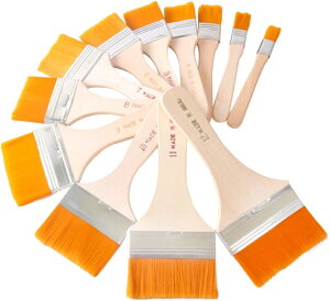 多用途刷毛 ペイント刷毛 ナイロンブラシ 木製ハンドル 変形にくい ペンキブラシ 木製 掃除、絵画使用、バーベキュー塗料 塗装修理 12サイズセット