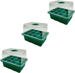 育苗ポット 3個セット 育苗トレイ 育苗箱 12穴 高くする透明カバー 種子トレイ 発芽 育苗セット 種まきハウス 種まき器 苗箱 育苗ボックス 便利性 耐久性 通気性 野菜栽培 多肉植物 家庭菜園