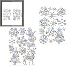 クリスマス 窓用 静電気 シール | 2点 静電気 エルク 雪の結晶 デザイン - 静電シール クリスマス ウィンドウ デコレーション | 冬の休暇パーティー ガラスドア 壁 バスルーム オフィス 寮 レストラン用