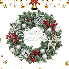 クリスマスリース | 38cmボール付きホームデコ - 玄関ドア用 人工クリスマスリース - ホームデコレーション用 屋外 窓 壁 暖炉 リビングルーム ベッドルーム 庭 ヤード パティオ