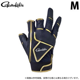 (c)【取り寄せ商品】 がまかつ GM7290 (ブラック×ゴールド／M) CORDURA(R) トーナメントグローブ(3本切) (手袋・グローブ／2023年春夏モデル)