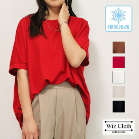 【4日20時～今だけ最大15%OFF】【新作】Tシャツ レディース 半袖 冷感 ドルマン カットソー ゆったり 大きいサイズ 接触冷感 クール 冷たい 冷却 涼しい ひんやり ドルマンスリーブ ホワイト ブラック ブラウン レッド 白 黒 赤 茶 二の腕カバー tシャツ 二の腕隠し