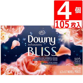 ダウニーシート 柔軟剤シート インフュージョン アンバーアンドローズ 105枚×4個 静電気対策 Downy Sheets Amber Rose 乾燥機用 柔軟剤シート Infusion 【送料無料】