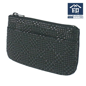 印伝 【甲州印伝 印傳屋 上原勇七】 1002 財布 小銭入れ 小物入れ【1002 変わり市松小 黒地×黒漆】 男性用 メンズ 鹿革 本革 レザー シンプル 和柄 ブランド 冬ギフト バレンタイン 贈り物【YM02】