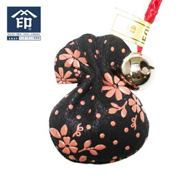印伝 【甲州印伝 印傳屋 上原勇七】根付 ストラップ 巾着【5102 コスモス 黒地×ピンク漆】 女性用 レディース 鹿革 本革 レザー 花柄 ブランド 夏ギフト お中元 贈り物【YM02】