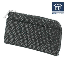 印伝 【甲州印伝 印傳屋 上原勇七】財布 小銭入れ 小物入れ【1005 変わり市松小 黒地×黒漆】 男性用 メンズ 鹿革 本革 レザー 和柄 ブランド 冬ギフト バレンタイン 贈り物【YM02】