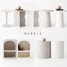 テラゾー柄 サイドテーブル ディスプレイシェルフ ミニテーブル ベッドサイドテーブル ウェーブ モダン マントルピース 暖炉 うねうね 花台 小物置き 大理石風 おしゃれ 韓国 インテリア 海外風 無機質 モノトーン 白[ld]