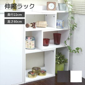 キッチン カウンター下収納 薄型 伸縮 フリーラック 白 幅40.0_72.0 奥行22.0 高さ80cm 突っ張り金具付き スライドラック オープンラック ディスプレイラック オープンシェルフ 食器棚 ミニ食器棚 カウンター収納 薄型収納 ラック 台所 棚白 ホワイト/ナチュラル