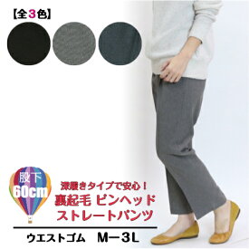 【3,980円以上送料無料】ピンヘッド　裏起毛　深穿きストレートパンツ【秋・冬】【Mー3L】