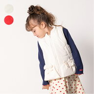 【25秋冬セール50％OFF】子供服 moujonjon (ムージョンジョン) リボン付き無地中綿ベスト 90cm 100cm 110…