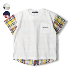 子供服 moujonjon (ムージョンジョン) マドラスチェックサッカー切替半袖Tシャツ 80cm～140cm M32806