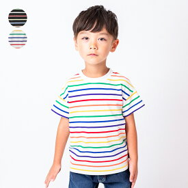 【25夏セール30％OFF】子供服 moujonjon (ムージョンジョン) カラフルボーダー半袖Tシャツ 80cm〜140cm M32807