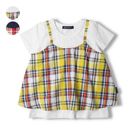 子供服 moujonjon (ムージョンジョン) マドラスチェックレイヤード風半袖Tシャツ 80cm～140cm M42803