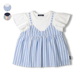 子供服 moujonjon (ムージョンジョン) ストライプサッカーレイヤード風半袖Tシャツ 80cm～140cm M42810