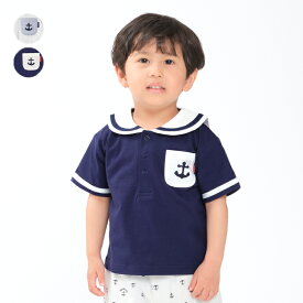 【子供服】 moujonjon (ムージョンジョン) セーラーカラー半袖Tシャツ 80cm～140cm M32501