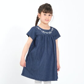 【4/30までP10倍！】子供服 moujonjon (ムージョンジョン) お花刺繍入りデニムワンピース 90cm～140cm M42306