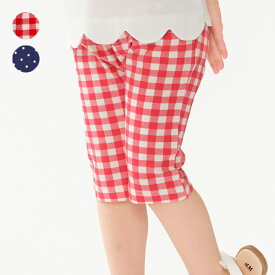 【25夏セール30％OFF】子供服 moujonjon (ムージョンジョン) ギンガムチェック・水玉柄6分丈ハーフパンツ 80cm 90cm 100cm 110cm 120cm 130cm 140cm M45104