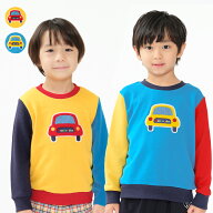 【25秋冬セール50％OFF】子供服 moujonjon (ムージョンジョン) 車サガラ刺繍裏毛トレーナー・スウェット …