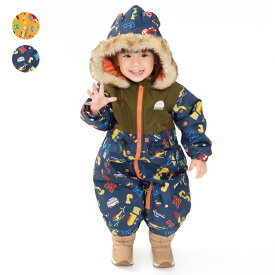 【全品10％OFFクーポン配布中！1/16　01：59まで】【25秋冬セール30％OFF】子供服 moujonjon (ムージョンジョン) 働く車柄スノーコンビ・ジャンプスーツ 80cm 90cm 95cm M54780