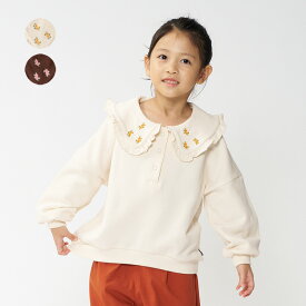 【23秋冬セール50%OFF】 子供服 moujonjon (ムージョンジョン) お花刺繍ビッグカラー裏毛トレーナー・スウェット 80cm 90cm 100cm 110cm 120cm 130cm 140cm キッズ 女の子 M60600