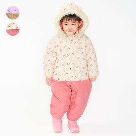 【全品10％OFFクーポン配布中！1/16　01：59まで】【25秋冬セール50%OFF】子供服 moujonjon (ムージョンジョン) チェリー柄切替スノーコンビ・ジャンプスーツ 80cm 90cm 95cm M62780