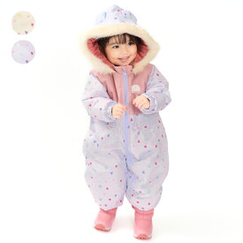 【全品10％OFFクーポン配布中！1/16　01：59まで】【25秋冬セール30％OFF】子供服 moujonjon (ムージョンジョン) ハート柄スノーコンビ・ジャンプスーツ 80cm 90cm 95cm M64780