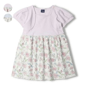 子供服 crescent (クレセント) カーディガンレイヤード風お花柄半袖ワンピース 80cm～130cm