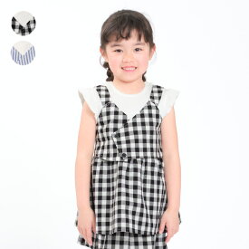 【15％OFFクーポン&ポイント5倍！】【スーパーセール期間限定】子供服 crescent (クレセント) チェック・ストライプ柄キャミ付きTシャツ 80cm～140cm N42812