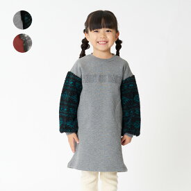 【23秋冬セール40%OFF】 子供服 Daddy Oh Daddy (ダディオダディ) ネイティブ柄袖ボア裏起毛ワンピース 90cm 100cm 110cm 120cm 130cm 140cm キッズ 女の子 V60308