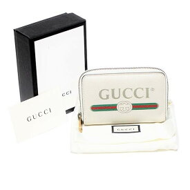 【GUCCI】グッチ コイン/カードケース 496319・493075 ヴィンテージ ロゴプリント レザー ホワイト 純正保存箱・袋付き