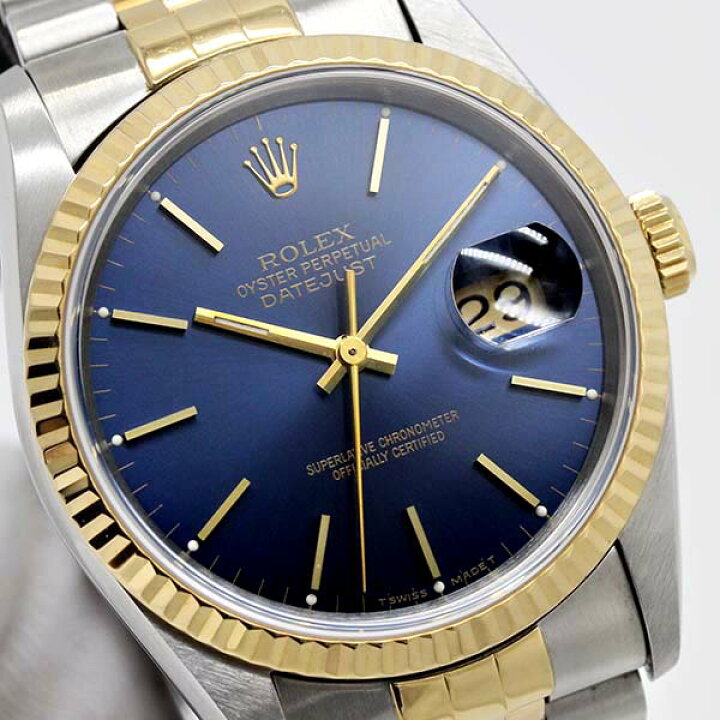 楽天市場】ロレックス ROLEX デイトジャスト 16233 バー ブルー文字盤 