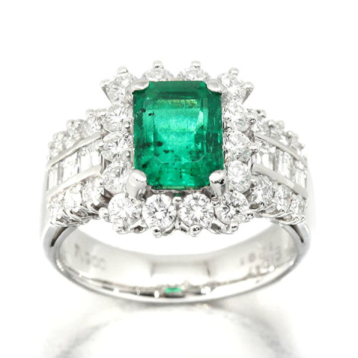 楽天市場】プラチナ エメラルド ダイヤモンド リング 8号 E1.647ct D1 