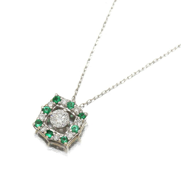 楽天市場】K18WG エメラルド ダイヤモンド ネックレス E0.08ct D0.23ct  
