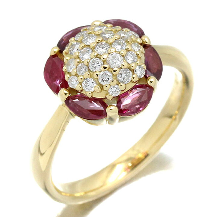 楽天市場】K18YG フラワーモチーフ ルビー ダイヤモンド リング 11号  