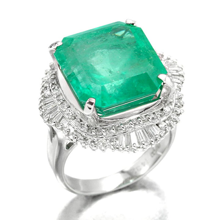 楽天市場】プラチナ エメラルド ダイヤモンド リング 11号 E14.32ct D1 