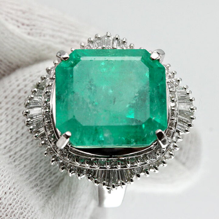 楽天市場】プラチナ エメラルド ダイヤモンド リング 11号 E14.32ct D1 