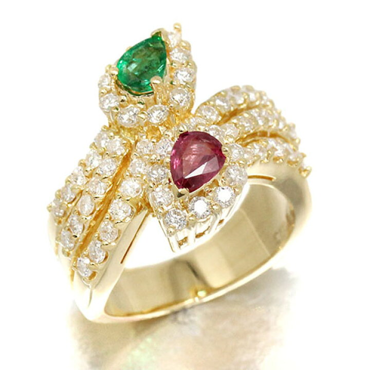 K18 YG ルビー 0.39ct ダイヤモンド 甘え 0.16ct 付 デザイン リング 