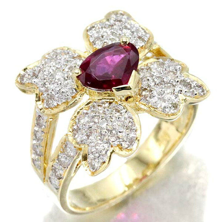 楽天市場】K18YG フラワーモチーフ ルビー ダイヤモンド リング 11号  