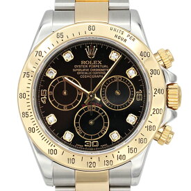 ロレックス ROLEX コスモグラフ デイトナ 116523G SS/YG 8Pダイヤモンド ブラック文字盤 自動巻き 40mm メンズ 中古 正規品 保証書付き クロノグラフ 腕時計 DAYTONA コンビ ゴールド タキメーター 防水 生産終了モデル 高級時計 男性用 人気