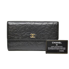 シャネル CHANEL カメリア ココマーク ロングフラップ 三つ折り長財布 ブランド ウォレット ブラック 黒 エンボス 女性 レディース 誕生日 バースデー プレゼント 日常使い 記念日 贈り物