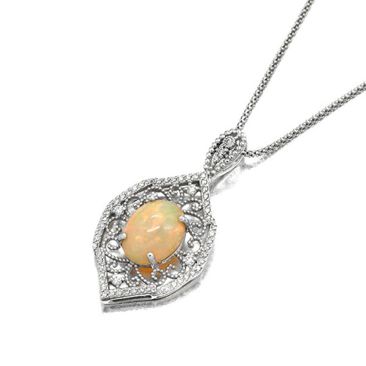 楽天市場】K18WG オパール ダイヤモンド ネックレス 45cm OP3.61ct D0 