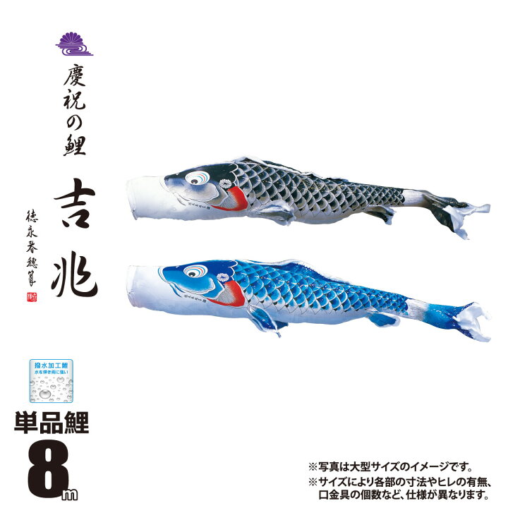 楽天市場】鯉のぼり 単品 吉兆 8m 口金具付き カラー 黒鯉|青鯉 