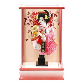 羽子板 初正月 コンパクト ケース飾り 9号 花振袖 金襴かのこ ピンク パール白/ピンク塗り アクリルケース HGKG-9-2-H09 おしゃれ インテリア かわいい 初節句 女の子 お正月飾り ミニサイズ 省スペース ミニ ケース入り 押絵羽子板 ケースセット