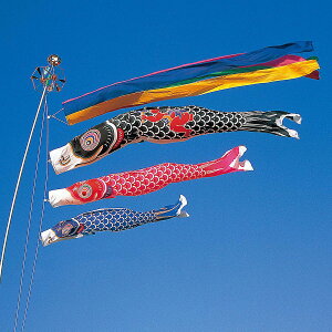 鯉のぼり 庭用 タフタ金太郎鯉 3m 6点 庭園用 大型セット/ポール別売り 吹流し+鯉3匹+矢車+ロープセットダイヤ鯉 カタログ 純正品 ナイロン 家紋/名入れ不可 KOD-O-734008