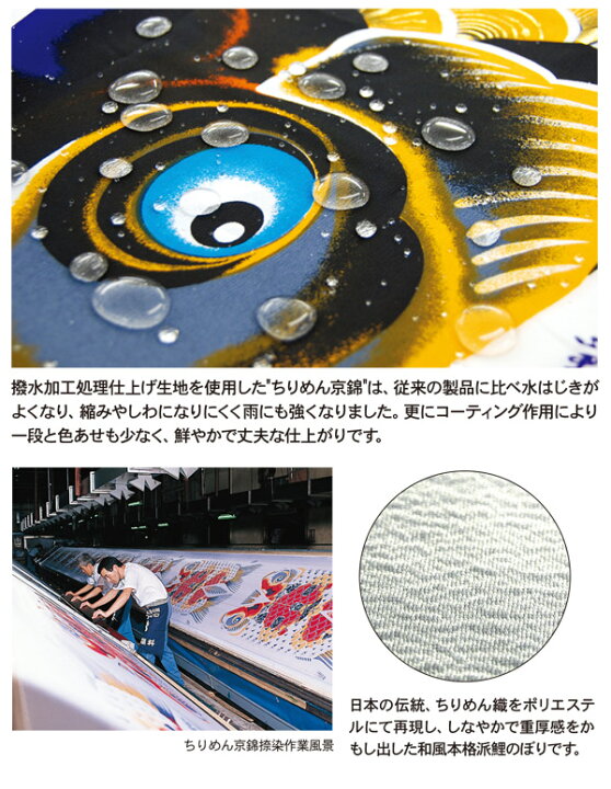 楽天市場】鯉のぼり ベランダ用 ちりめん京錦 1.2m 6点 プレミアム 