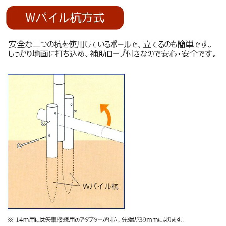 楽天市場】こいのぼり 6m 鯉のぼり用 Wパイル杭方式ポール 12号(10.4m 