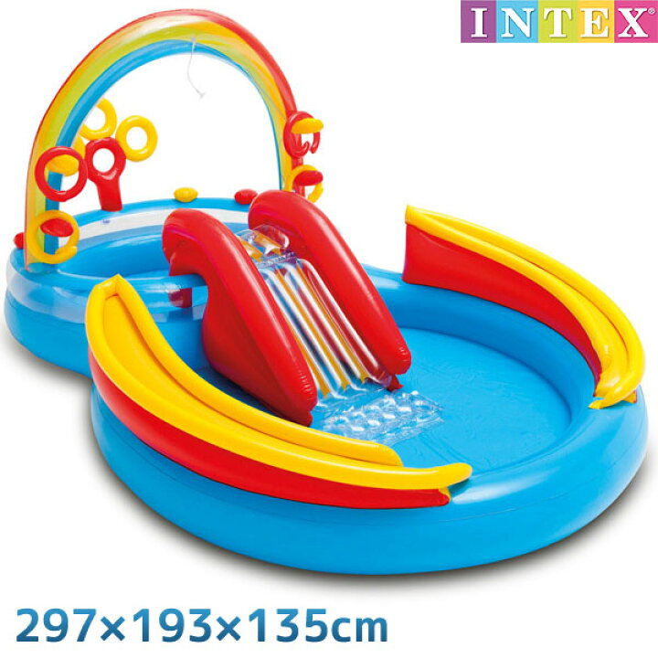 楽天市場 プール レインボーリング プレイセンター 297 193 135cm 対象年齢 3歳以上 Swm Pl intex インテックス すべり台 滑り台 大型 家庭用プール 子供用 大人用 虹 あす楽対応 Etc 人形の丸富