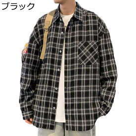 メンズ チェックシャツ 長袖 開襟 ボタンダウンシャツ 胸ポケット M~2XL カジュアルシャツ 総柄 折り襟 秋 ゆったり カジュアル 着心地いい 紳士 潮流 韓国 日常着用 通学 上着 アウター